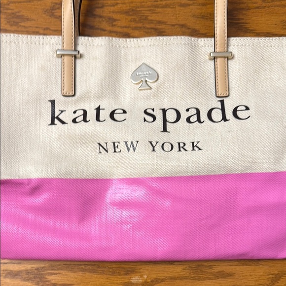 Kate Spade Cream and Pink Tote Bag with Leather Straps - Picture 3 of 5